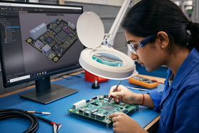 Student working on PCB in EGAI lab